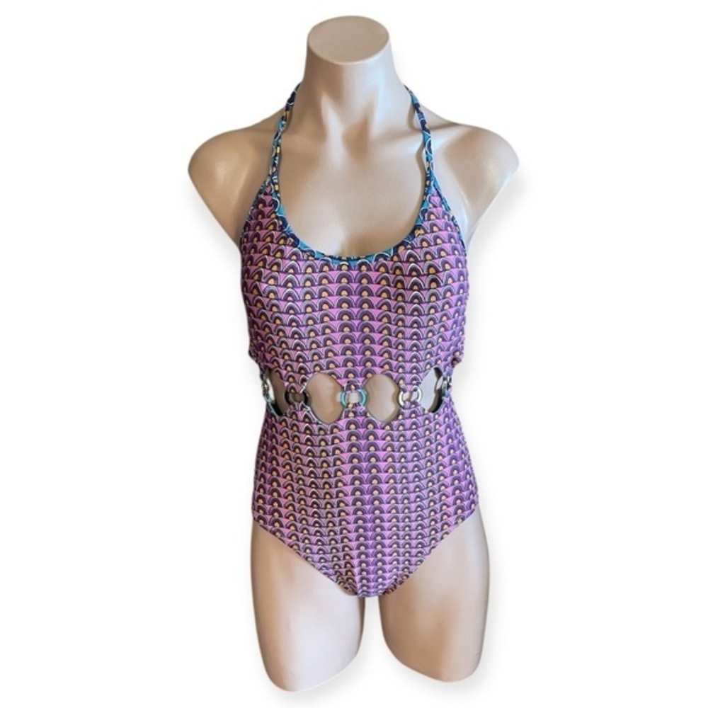 Trina Turk Size 6 Multicolored Printed With Center Rings One Piece Swimsuit
